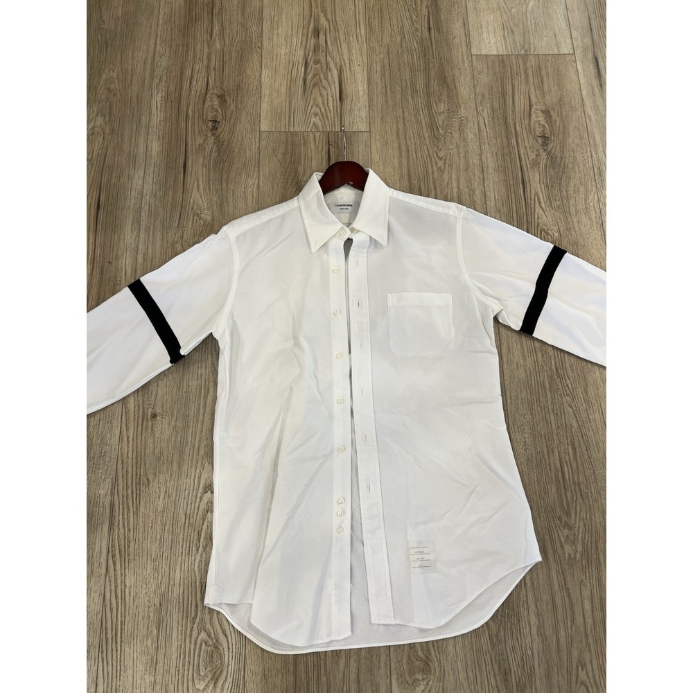 Thom Browne New York White Button Up Shirt Black Armband Mens Size 4 Italy